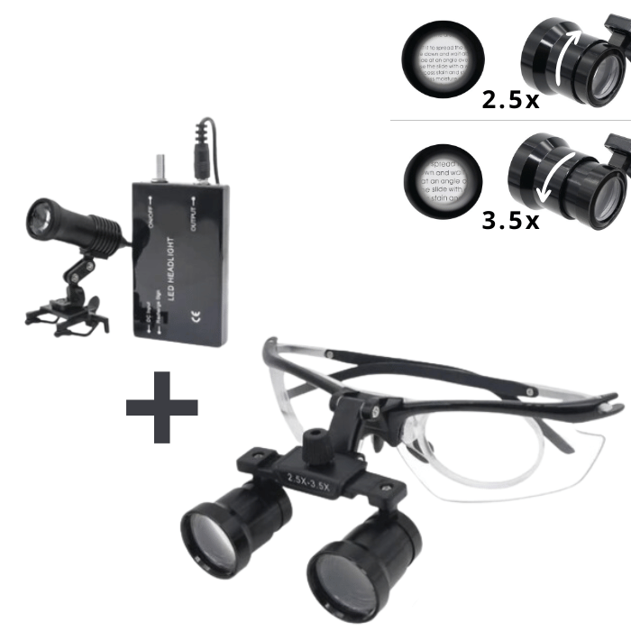X2-Lupe mit 2,5x- und 3,5x-Vergrößerungslinse und wiederaufladbarem 5-Watt-Stirnlampe