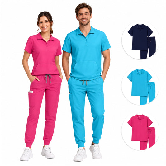 Damen-Scrub-Set mit Polokragen - Oberteil + Jogger-Hose