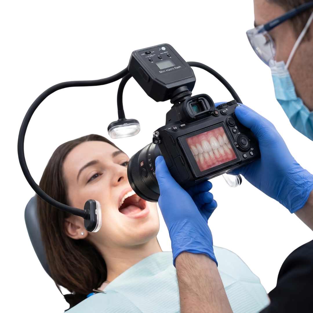 Flash Macro Dual mit zwei Blitzen und Frontlicht – Kompatibel mit Nikon, Sony und Canon | Professionelle Dentalfotografie