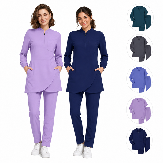 Damen-Medizinuniform mit Stehkragen und Reißverschluss - Oberteil + Hose