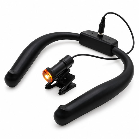 LED-Nackenlampe mit schwarzem Nackenband, LED-Leuchtkopf und Clip